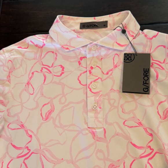 G/FORE Men's Medium BLUSH Watercolour Floral Tech Pique Golf Polo MSRP $120 - Picture 2 of 7